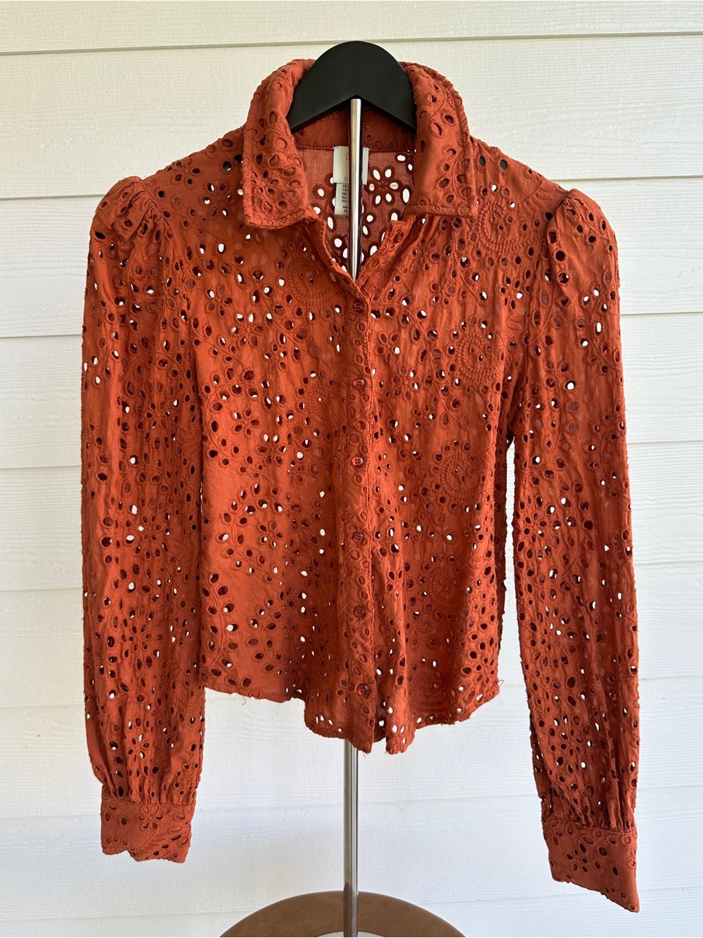 Joie Terracotta Eyelet Button-Up Blouse